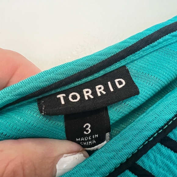 Torrid Black & Teal Textured Striped Skater Dress size 3 Cross Back Open - Picture 7 of 15